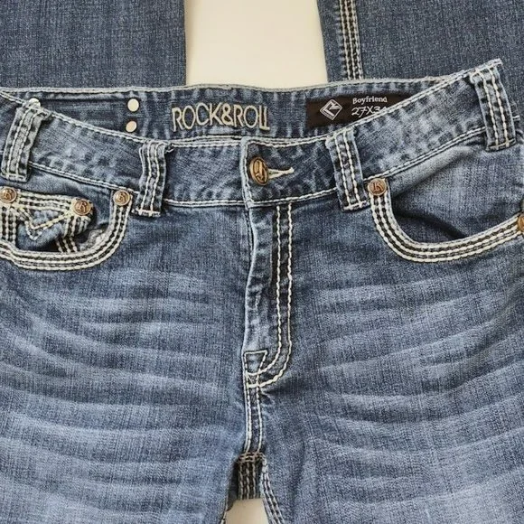 Rock & Roll Cowgirl Jeans Low Rise Med Wash Embroidery Detail - Picture 2 of 13